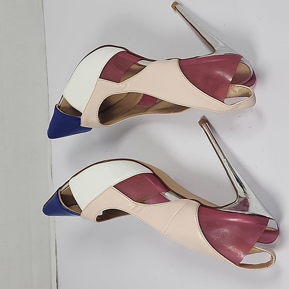 FSJ Elegant Pink Blue Women Pointed Toe Thin Heel Slingback Size 9 - Picture 6 of 9